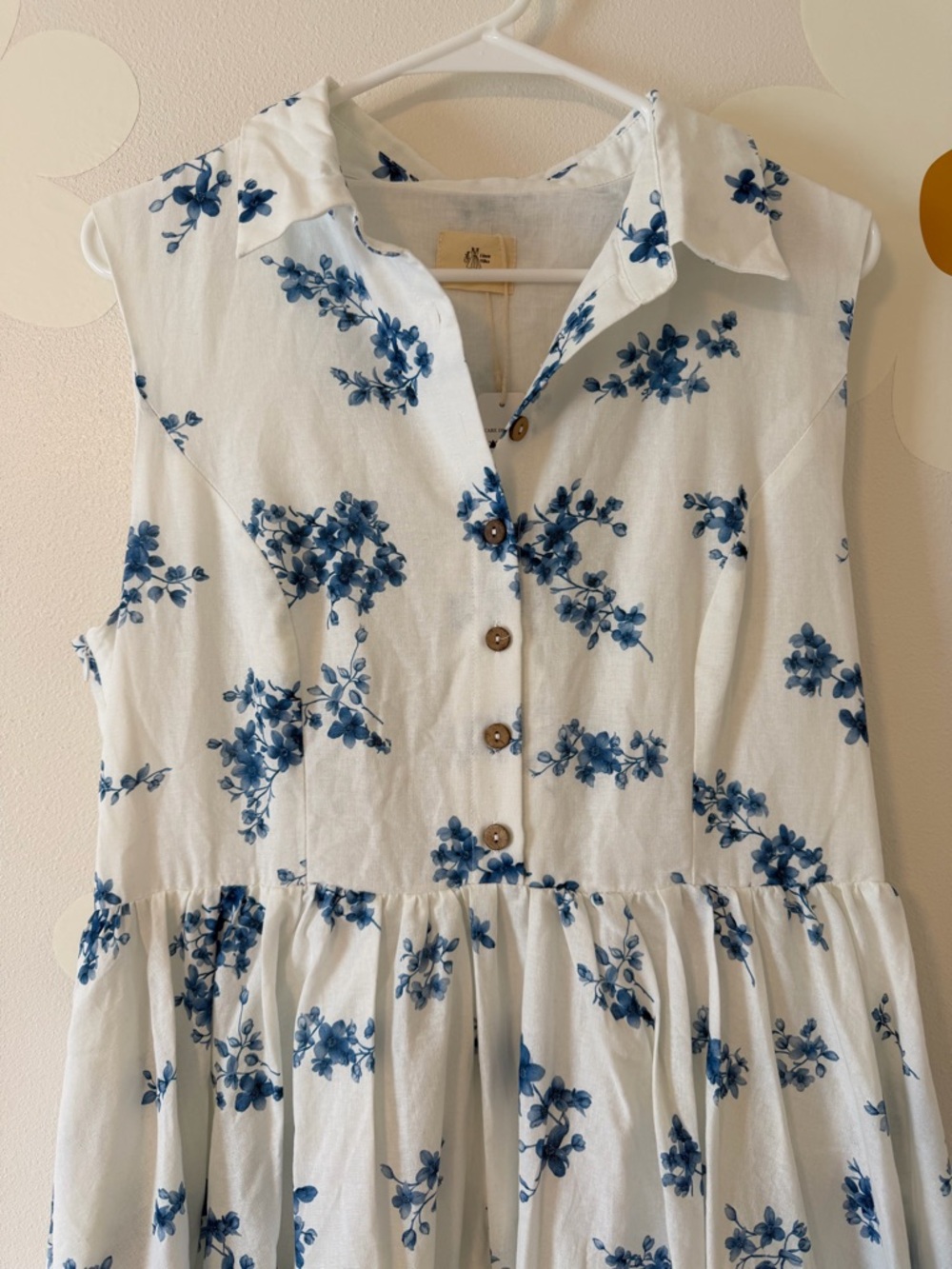 NWT Ramie Cotton Sleeveless Blue Floral Corset Buttoned Maxi Dress - Picture 6 of 15